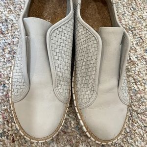 J Slides Creamy White Slip On with Weave and raffia detail